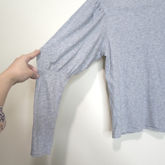 Nation LTD Emilia Drama Puff Sleeve Top Size Large Grey 100% Cotton Blouse - Picture 6 of 10